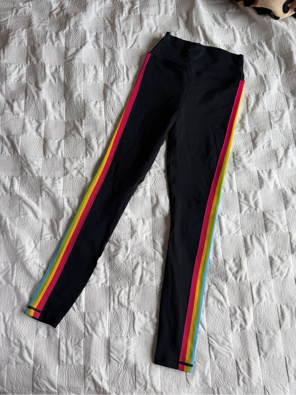 Spiritual Gangster Black Leggings with Rainbow Side Stripes